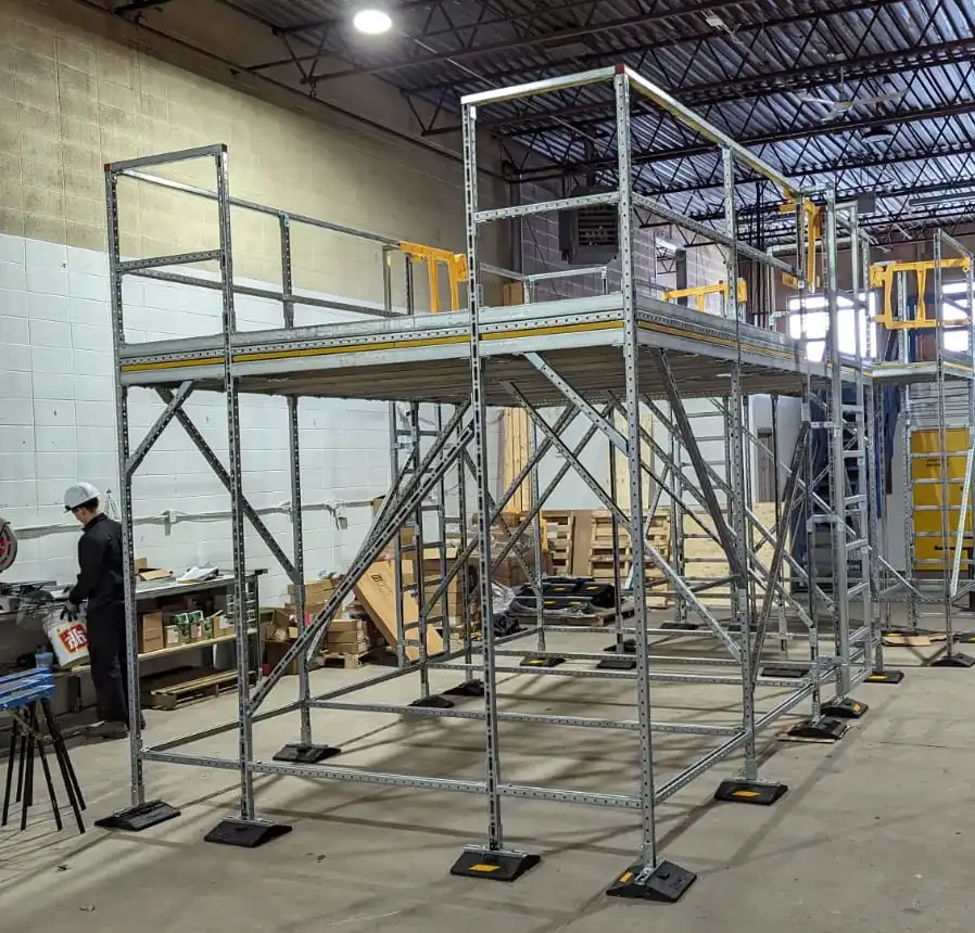 Mechano Max access platform pre-built in shop showing quality control and precision assembly